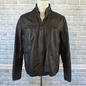 Vintage Black Rivet Brown Leather Jacket Bomber Moto Distressed Med Men Rugged